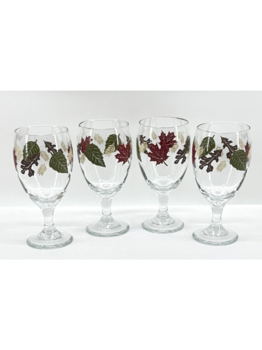 Libbey Autumn Fall Leaves Water Wine Goblet Glasses 16oz Set 4 Thanksgiving Vtg